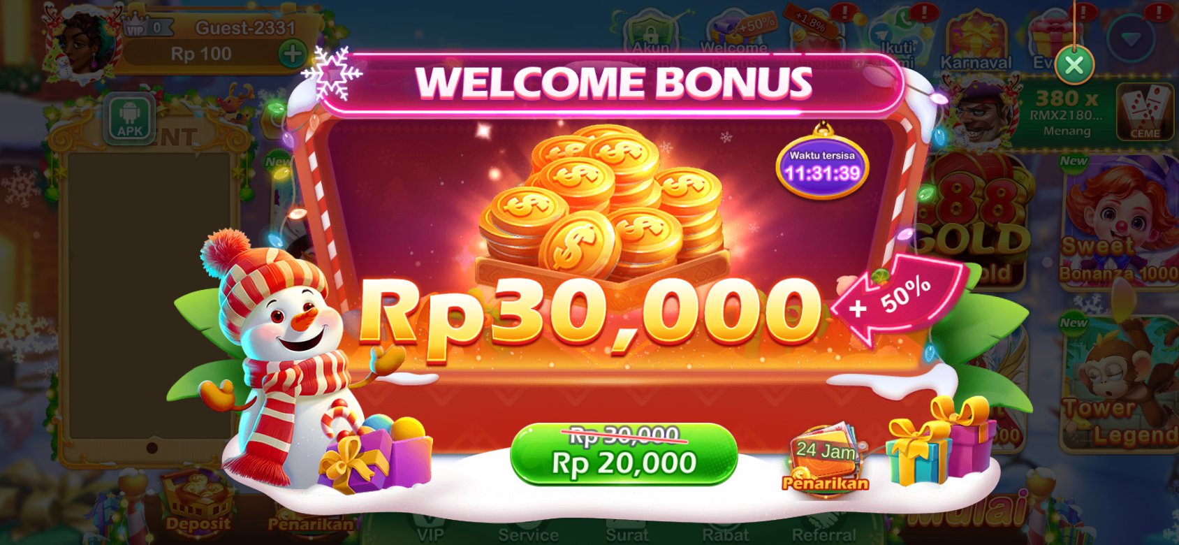 Bonus selamat datang K3K3 Apk 4 J 2796 X dengan diskon spesial untuk pengguna baru.